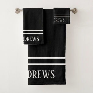 Black Modern Stripes Blancas Monogramed Name Perso