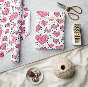 Black Musical y corazones rojos Papel envuelto