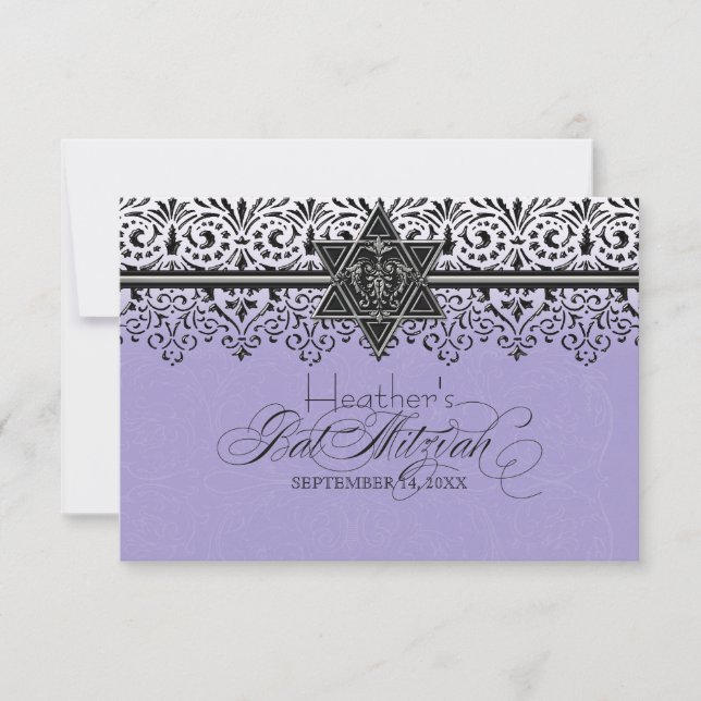 Black n White Lace Look Silver Bat Mitzvah RSVP (Anverso)