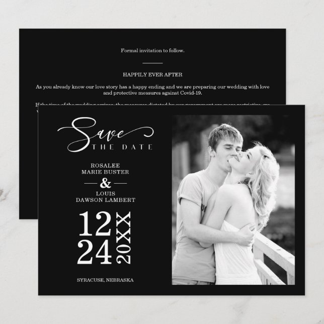Black Nice Modern Romantic Wedding Photo (Anverso / Reverso)