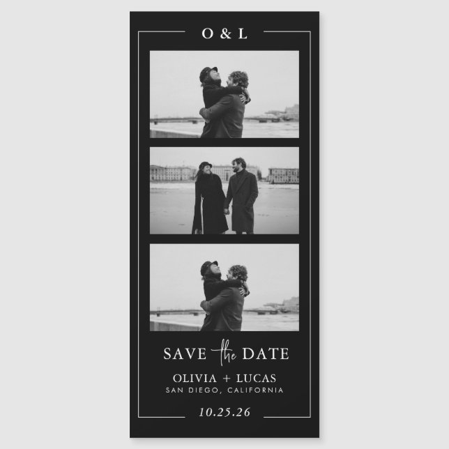 Black Photo Strip Monogram Border Magnetic Wedding (Anverso)