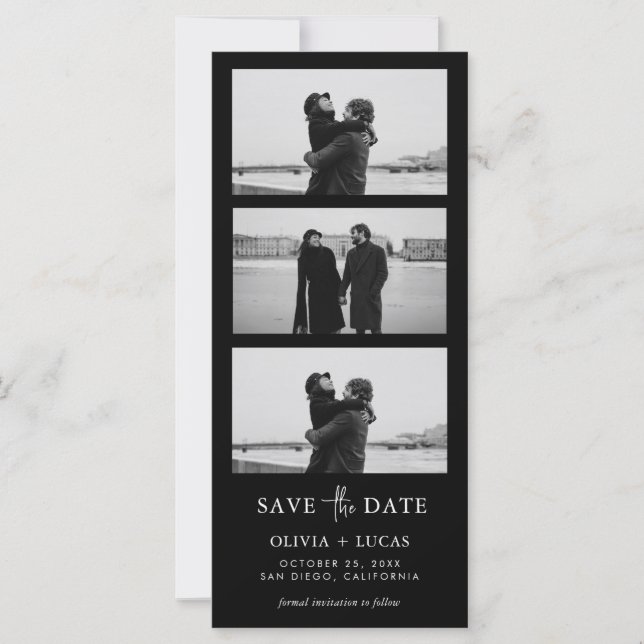 Black Photo Strip Wedding Save The Date (Anverso)