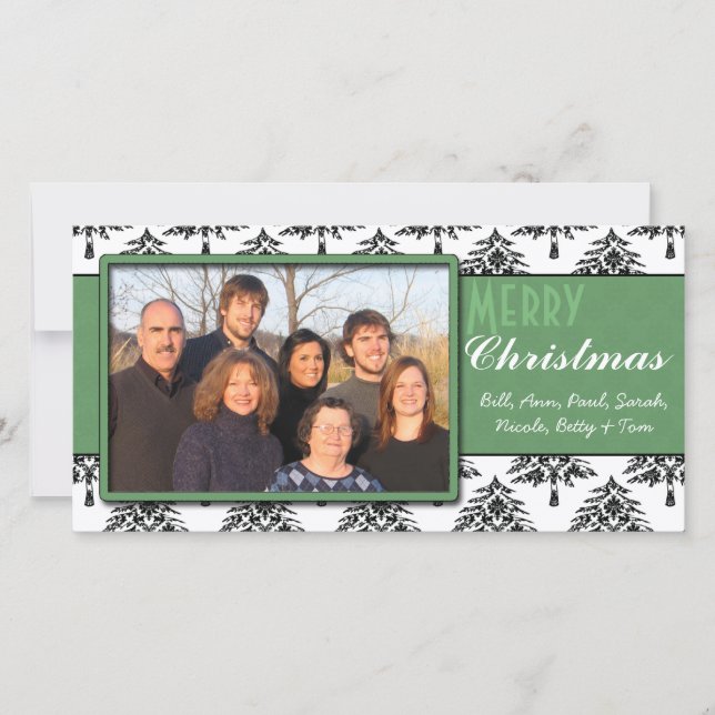 Black Pines Damask Green Trim Feliz Navidad (Anverso)