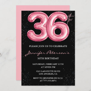 Black Pink 36 invitaciones de cumpleaños Globo Gla