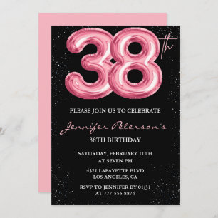 Black Pink 38 invitaciones de cumpleaños Globo Gla