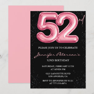 Black Pink 52 invitaciones de cumpleaños Globo Gla