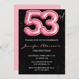 Black Pink 53 invitaciones de cumpleaños Globo Gla