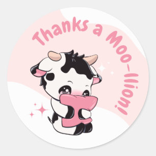 Black Pink Cow White Cloud Gracias Pegatina redond