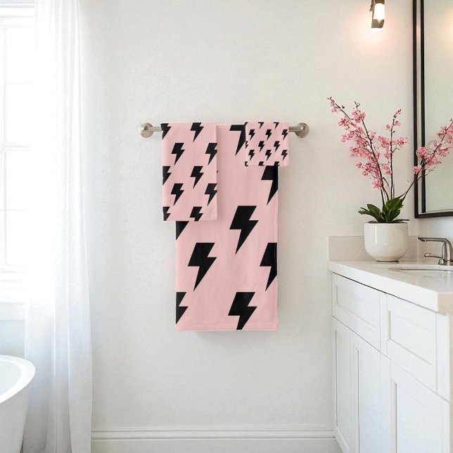 Black Pink Lightning Y2K Indie Bold Baño (Black Pink Lightning Y2K Indie Bold Bathrooms Bath Towel Set)