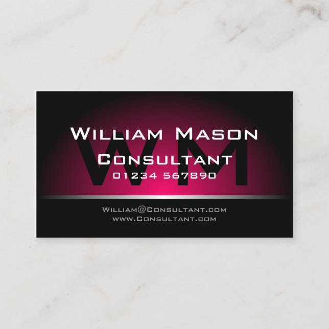Black Pink Monogram Professional - Tarjeta de visi (Anverso)
