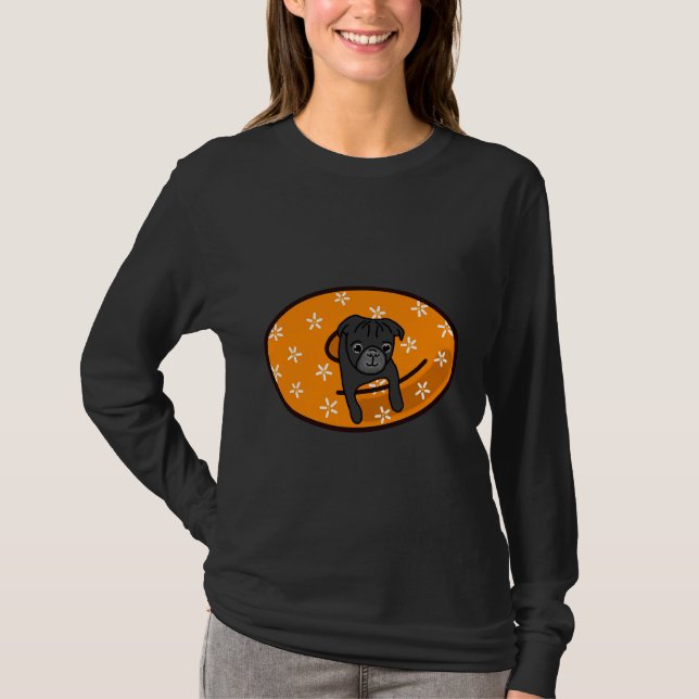 Black Pug en Naranja Tubo interior camiseta clásic (Anverso)
