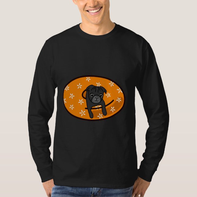 Black Pug en Naranja Tubo interior camiseta clásic (Anverso)