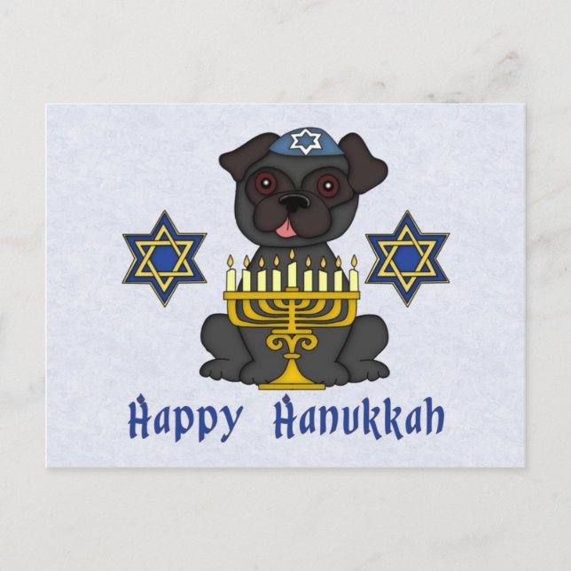 Black Pug - Tarjeta Hanukkah (Anverso)