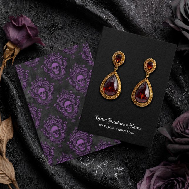 Black Purple Gothic Skulls Halloween Earring Card (Subido por el creador)