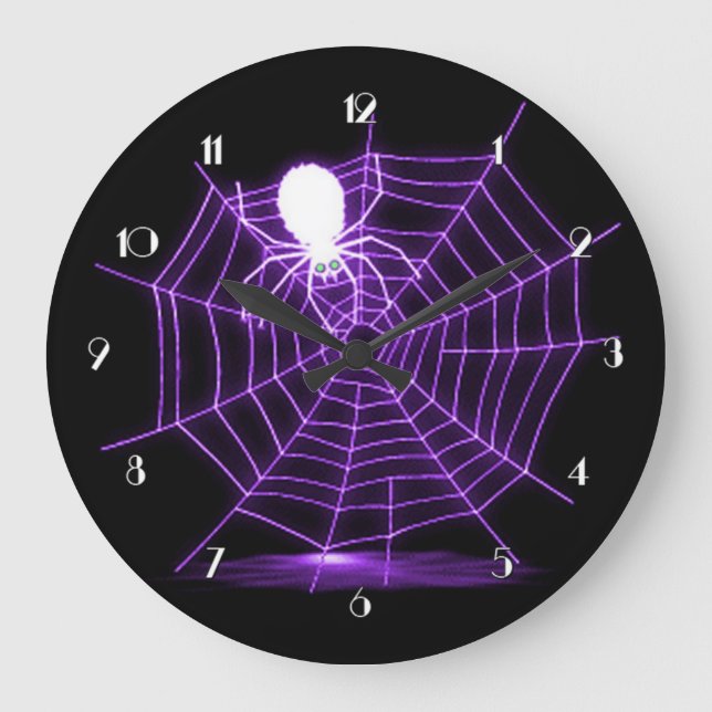 Black & Purple Halloween Spieen reloj de pared web (Anverso)