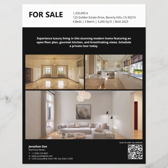 Black Real Estate Property Listing Flyer (Frente)