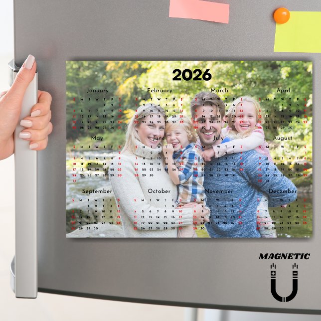 Black & Red 2026 Calendar Custom Photo Magnet (Subido por el creador)
