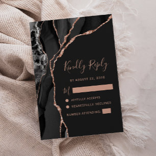 Black Rose Gold Agate Dark RSVP de Boda