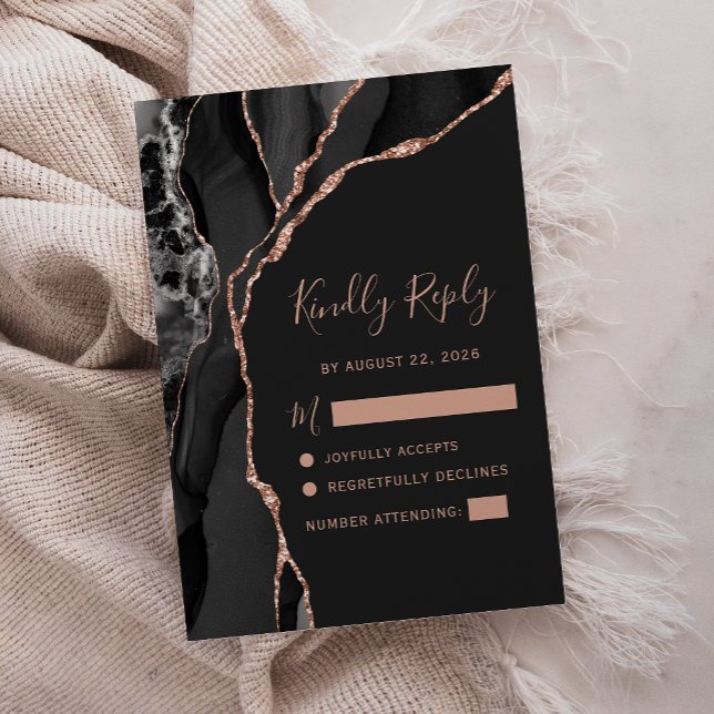 Black Rose Gold Agate Dark RSVP de Boda (Subido por el creador)