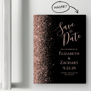 Black Rose Gold Glitter Magnético Save the Date