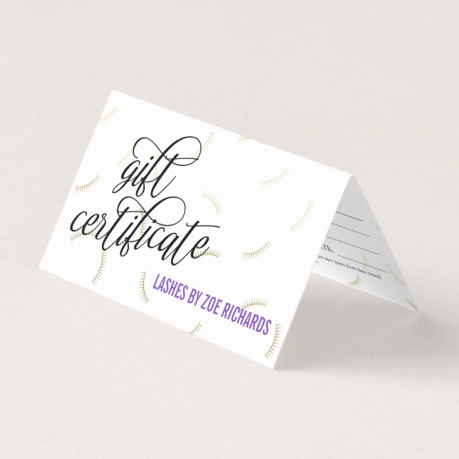 Black Script & Gold Lashes Certificado de regalo p (Anverso)