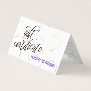 Black Script & Gold Lashes Certificado de regalo p