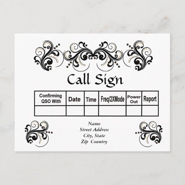 Black Scroll con tarjetas Gold Bead 3D Look QSL (Anverso)