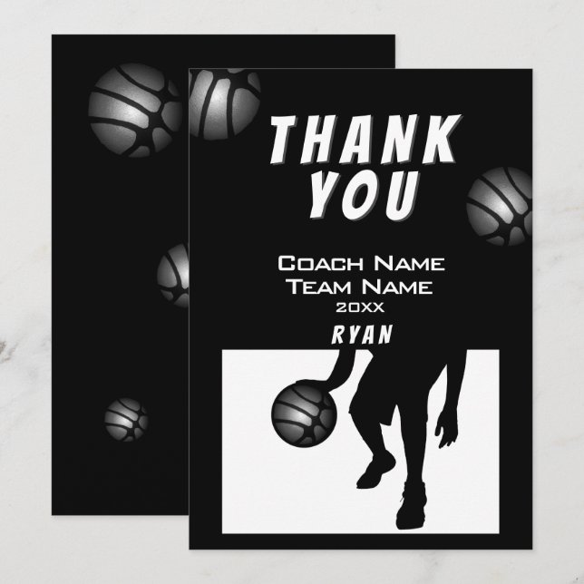 Black Silver Basketball - Tarjeta de entrenador (Anverso / Reverso)