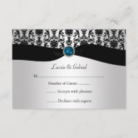Black Silver Damask Blue Topaz Jewel RSVP Invitati