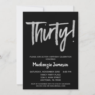 Black Silver Script 30.ª invitación a la fiesta de