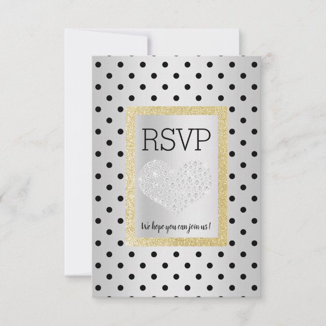 Black Silver SPOT Gold Heart RSVP simple elegante (Anverso)