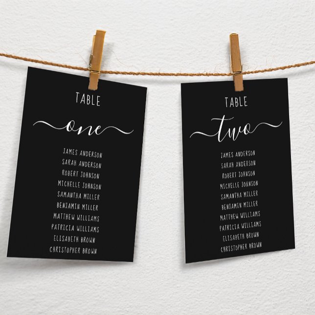 Black Simple Modern Script Seating Chart Card (Subido por el creador)
