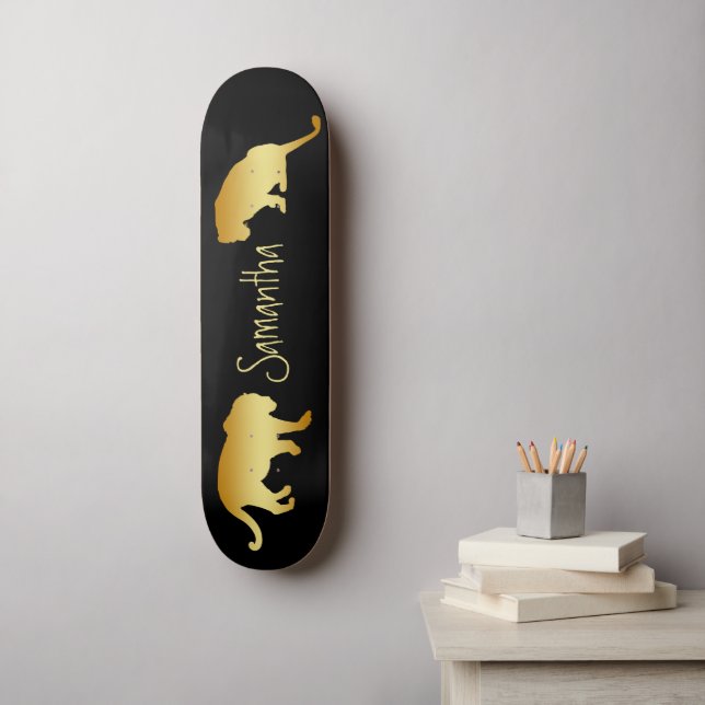 Black Skateboard Gold Lions personalizado (Arte de la pared)