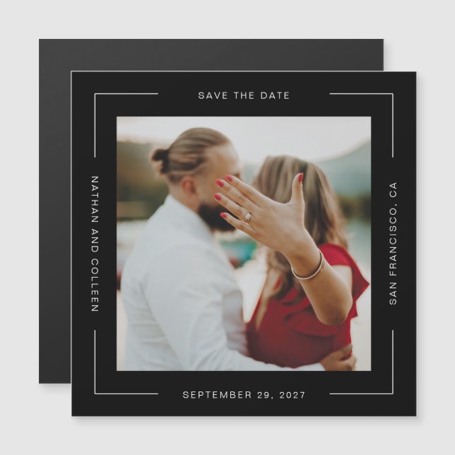 Black Square All Around Text Frame Save the Date (Anverso/Reverso)
