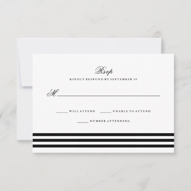 Black Ssofisticated Stripes Wedding RSVP (Anverso)