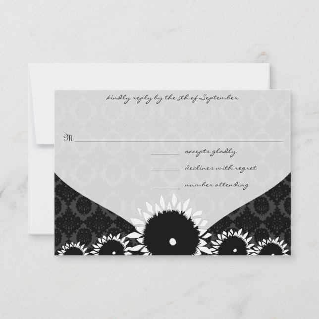 Black Sunflower Damask Wedding RSVP (Reverso)