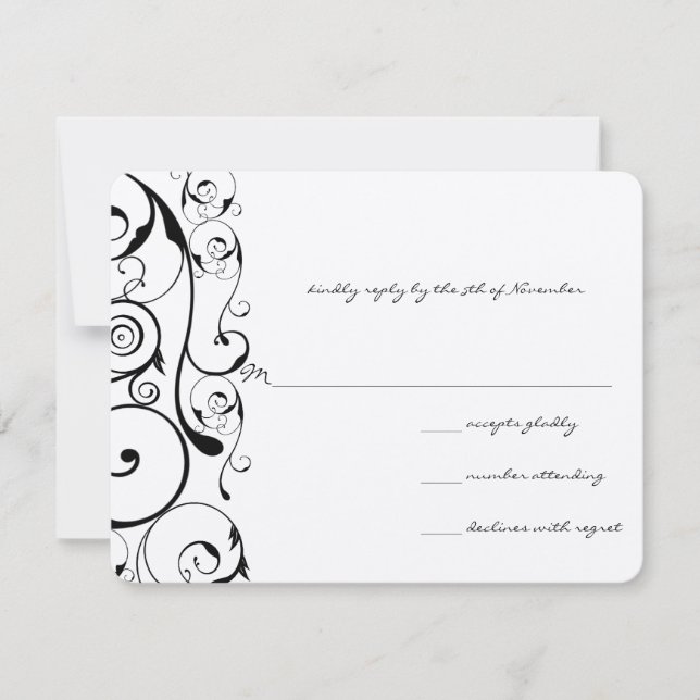 Black Swirls Wedding RSVP (Anverso)