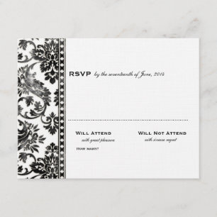 Black Vintage Damask Lace Wedding RSVP