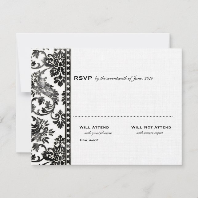 Black Vintage Damask Lace Wedding RSVP (Anverso)