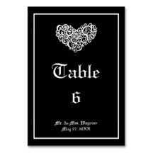 Black w/White Swirly Heart - Tarjeta de mesa 3x5