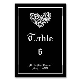 Black w/White Swirly Heart - Tarjeta de mesa 3x5