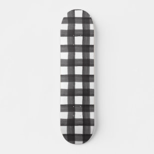 Black Watercolor Gingham Skateboard