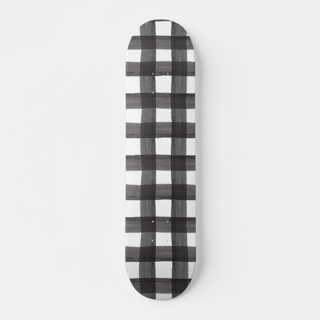 Black Watercolor Gingham Skateboard (Anverso )