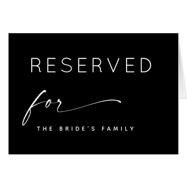 Black Wedding Reserved Sign | Seating Reservation (Anverso (Horizontal))