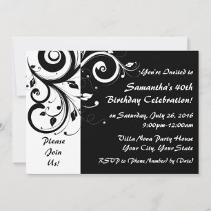 Black+White 5x7 Invitaciones para revertir Swirl 4