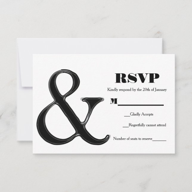 Black & White Ampersand Modern Moda Wedding RSVP (Anverso)