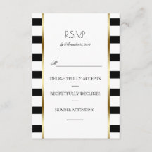 Black White and Gold Stripes Wedpes Rsvp