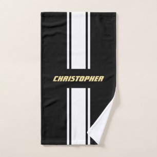 Black White Carreras Stripes Faux Gold Monogramado