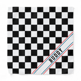 Black White Checkered Dog Name Bandana Patriot
