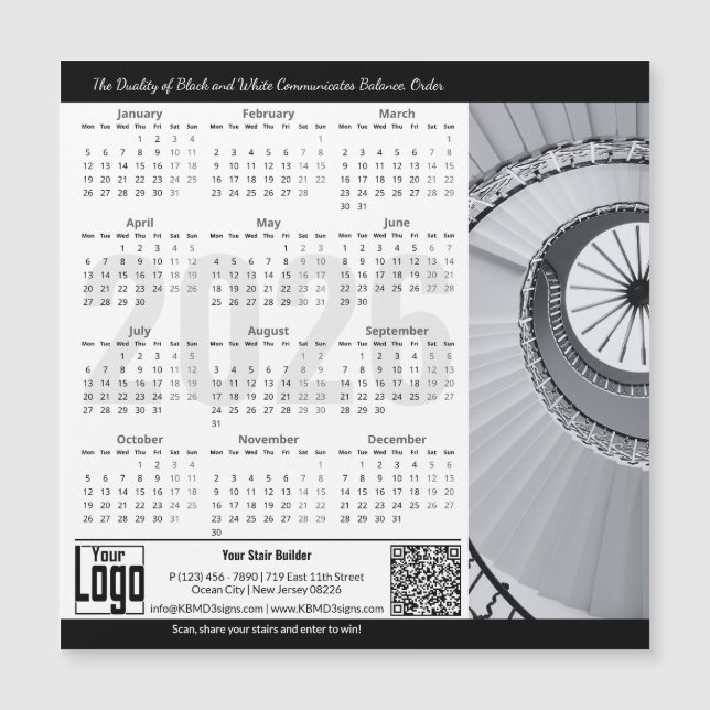 Black White Classic Appeal Magnetic 2026 Calendar (Anverso)